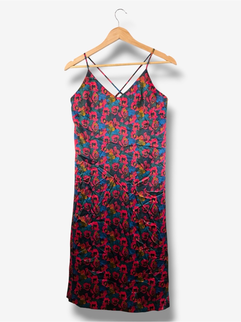 Liberty London Slip Dress Size S Jemma Rose Silk Satin Chemise Red Blue Floral